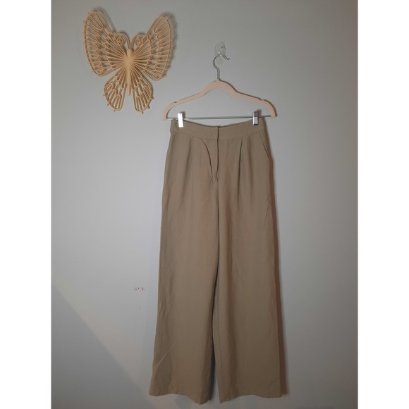 House of Harlow 1960 Pants - House of Harlow 1960 Tan Khaki Wide Leg Pleated High Rise Pants Small